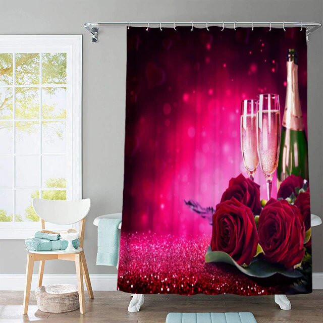 Tenda da doccia rose rosse champagne
