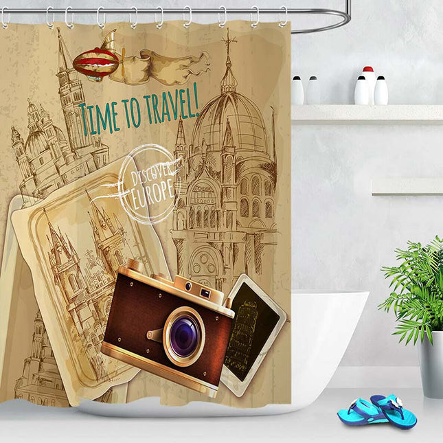 Tenda da doccia tema viaggio vintage