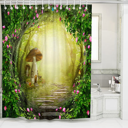 Tenda doccia foresta incantata con funghi