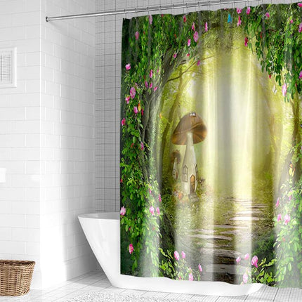 Tenda doccia foresta incantata con funghi