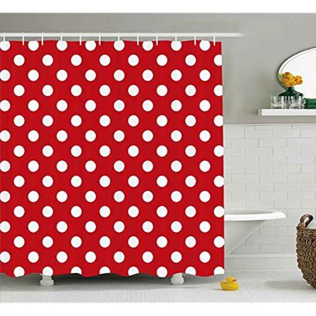 Tenda da doccia rossa a pois bianchi