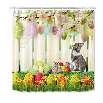 Tenda doccia primaverile con coniglio pasquale
