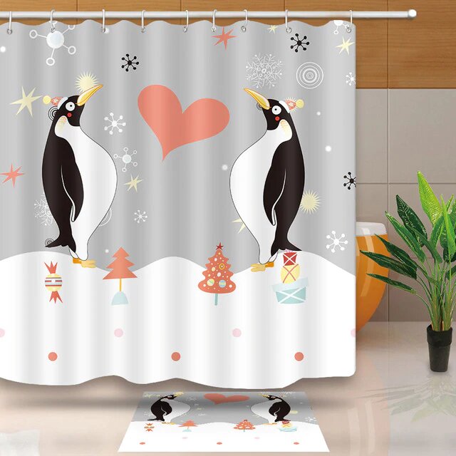 Tenda doccia natalizia con pinguini simpatici