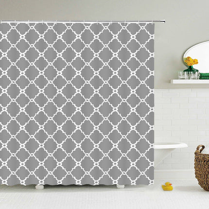 Tenda doccia grigia motivo quadrilobo bianco