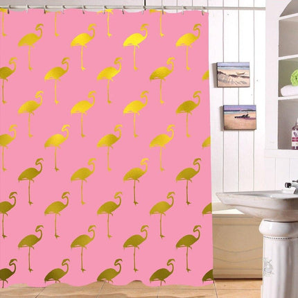 Tenda doccia rosa con fenicotteri dorati