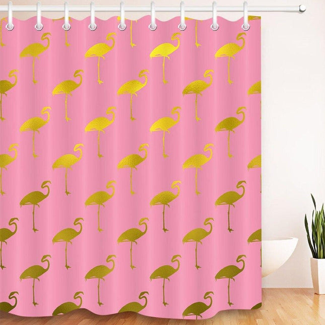 Tenda doccia rosa con fenicotteri dorati