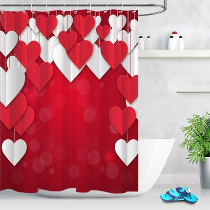 Tenda doccia rossa e bianca con cuori