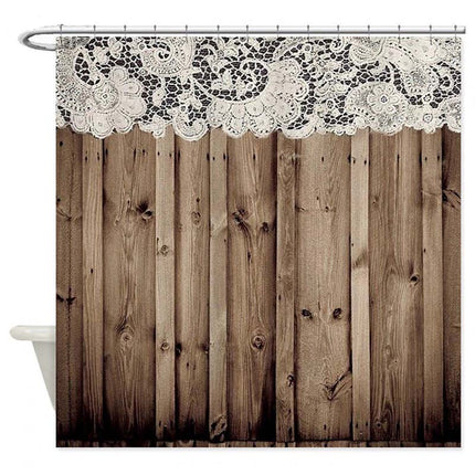 Tenda doccia shabby con effetto legno