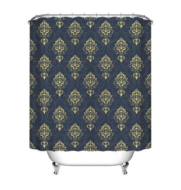 Tenda doccia nera tessuto damascato oro