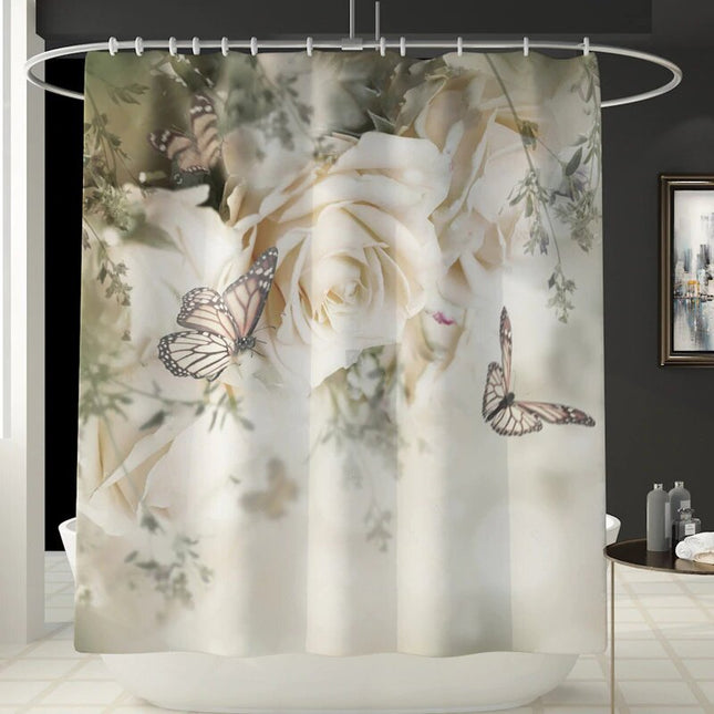 Tenda doccia romantica Fiori e Farfalle