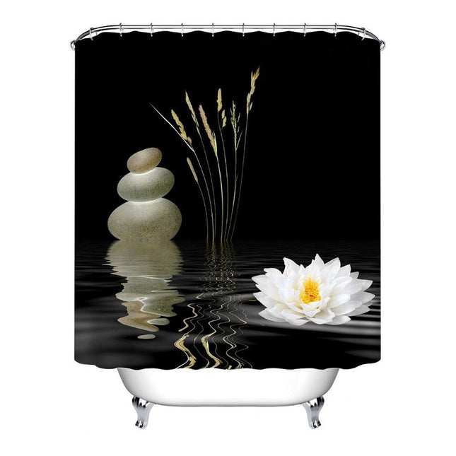 Tenda da doccia Zen nera con fiore