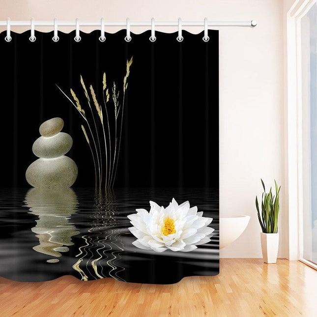 Tenda da doccia Zen nera con fiore