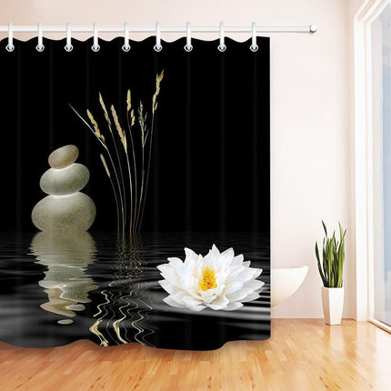 Tenda da doccia Zen nera con fiore