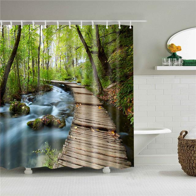 Tenda da doccia paesaggio foresta 3D