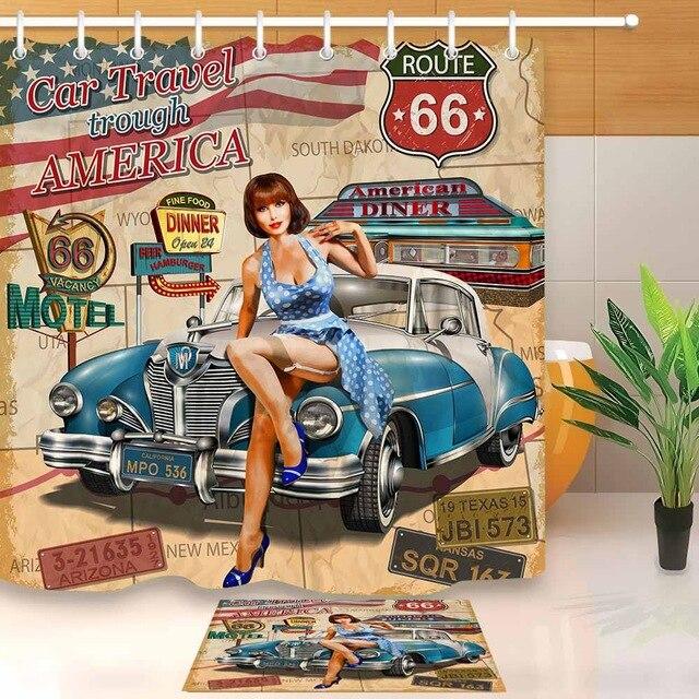 Tenda da doccia vintage Route 66