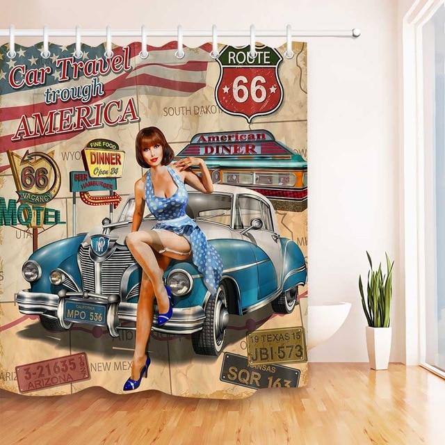 Tenda da doccia vintage Route 66