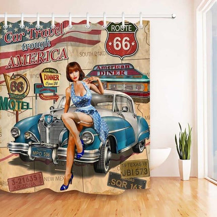 Tenda da doccia vintage Route 66