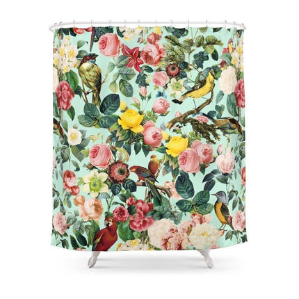 Tenda doccia vintage con fiori uccelli
