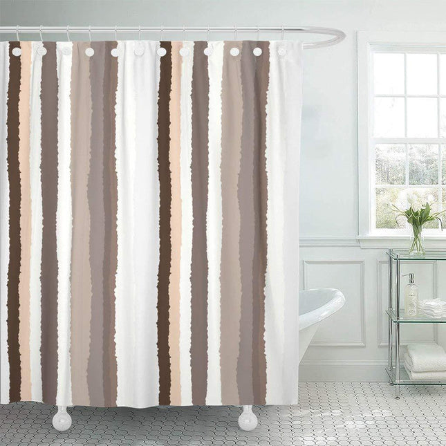 Tenda doccia a righe beige e bianche