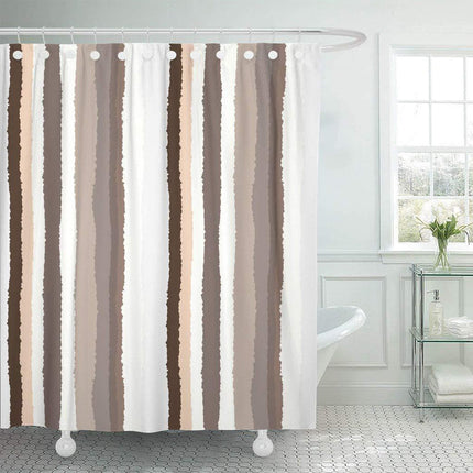 Tenda doccia a righe beige e bianche
