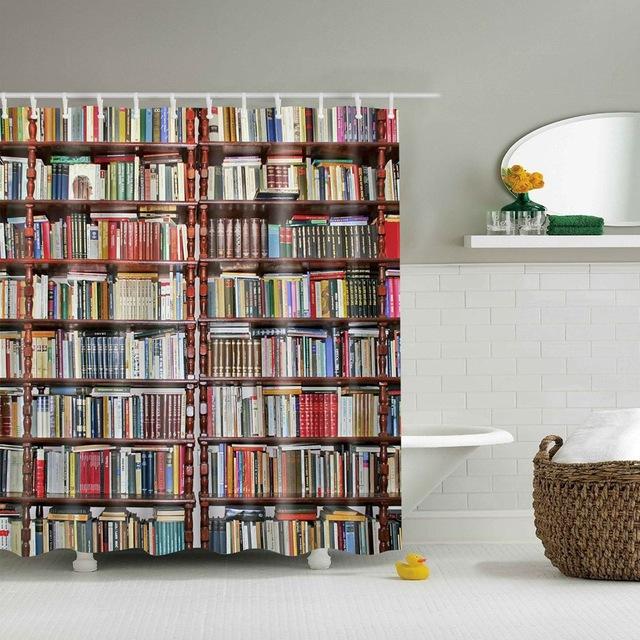 Tenda da doccia con stampa libreria