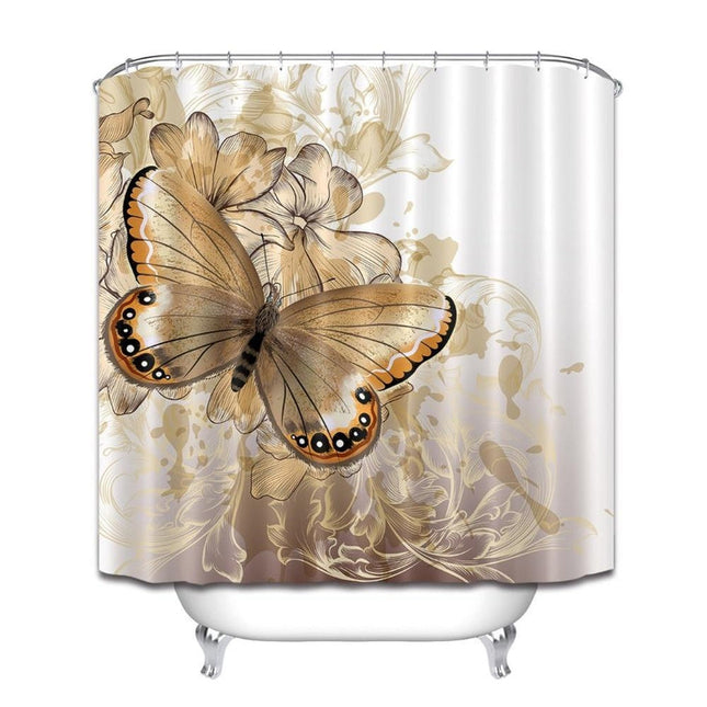Tenda da doccia farfalla bianca e oro