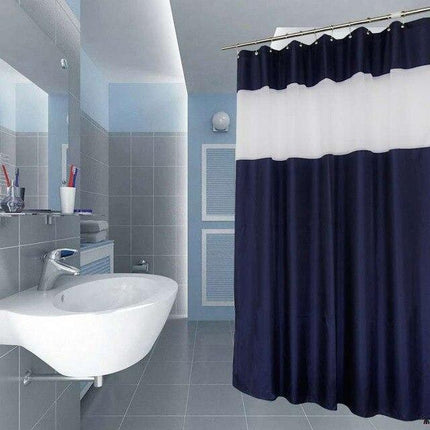 Tenda da doccia a righe blu e bianca