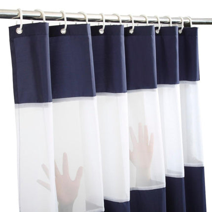 Tenda da doccia a righe blu e bianca