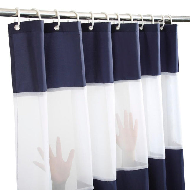 Tenda da doccia a righe blu e bianca