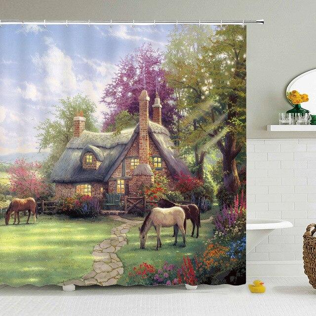 Tenda doccia paesaggio rustico di campagna