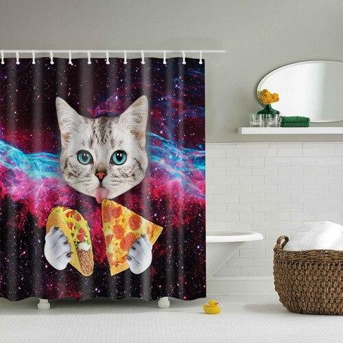Tenda doccia divertente gatto pizza galassia