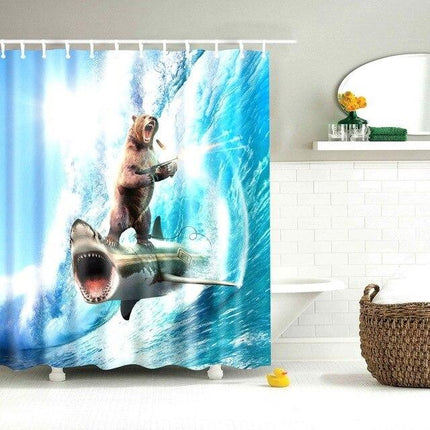 Tenda doccia divertente orso su squalo