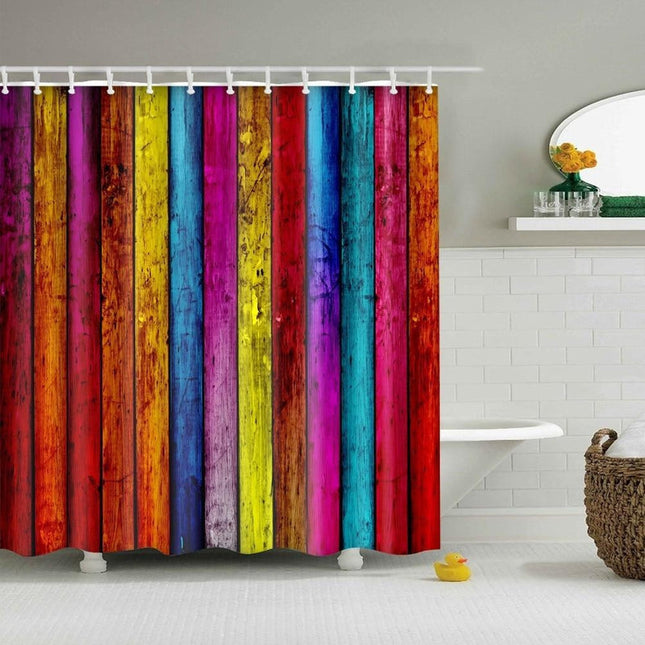 Tenda da doccia colorata effetto legno