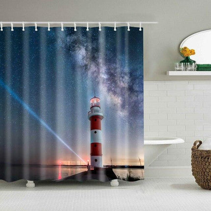 Tenda doccia paesaggio con faro stellato
