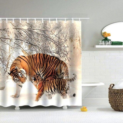 Tenda da doccia con famiglia tigri