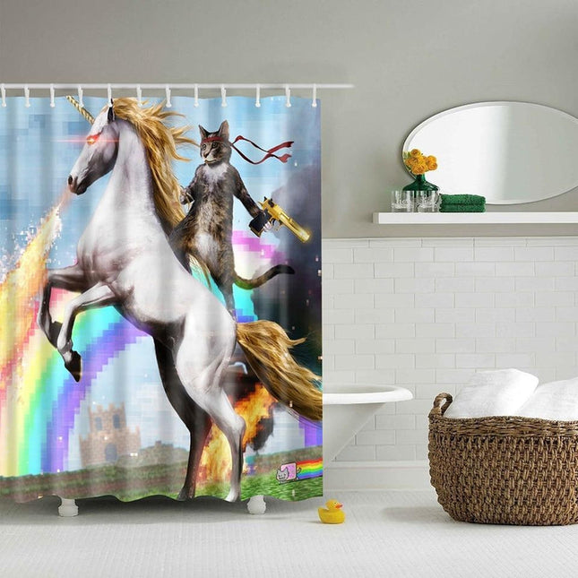 Tenda doccia divertente gatto unicorno