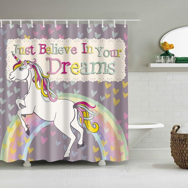 Tenda doccia con unicorno e arcobaleno