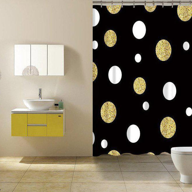 Tenda doccia nera a pois dorati glitter