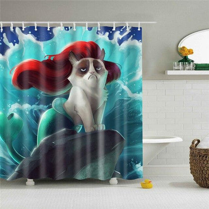 Tenda da doccia divertente gatto sirena