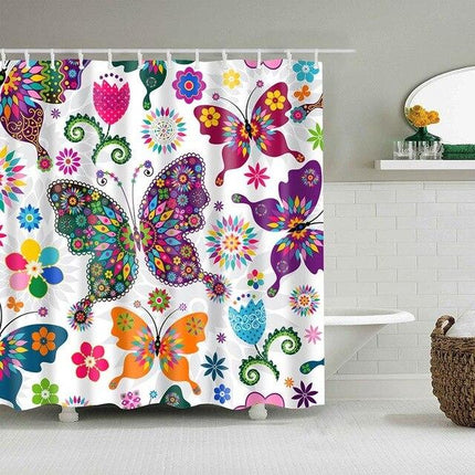 Tenda Doccia Farfalle Fiori Colorati