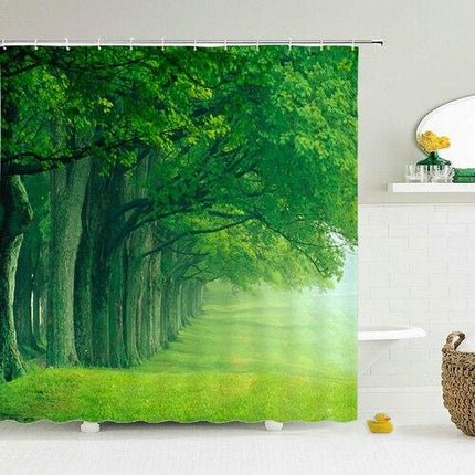 Tenda da doccia con paesaggio foresta