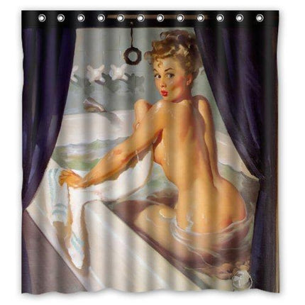 Tenda da doccia vintage con pin up