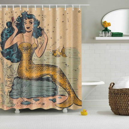 Tenda da doccia vintage sirena dorata