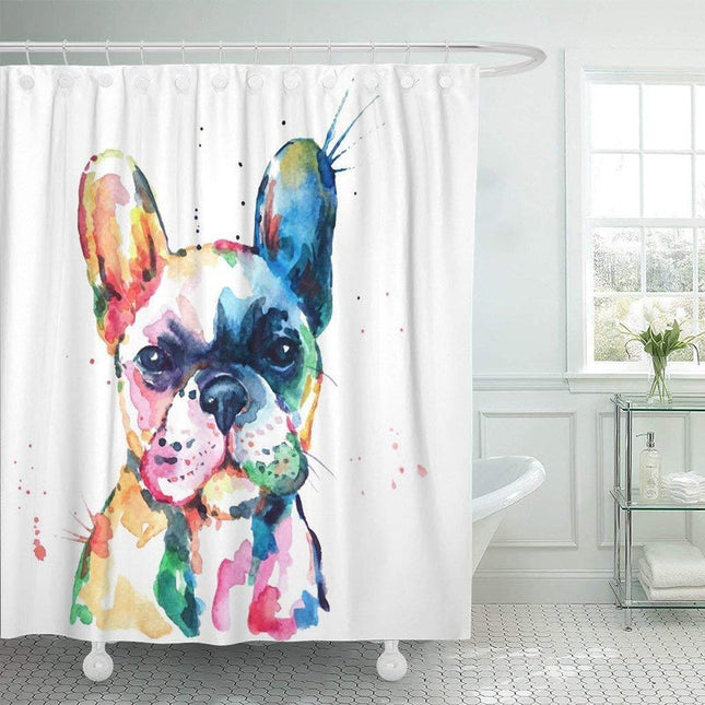 Tenda doccia design bulldog francese acquerello