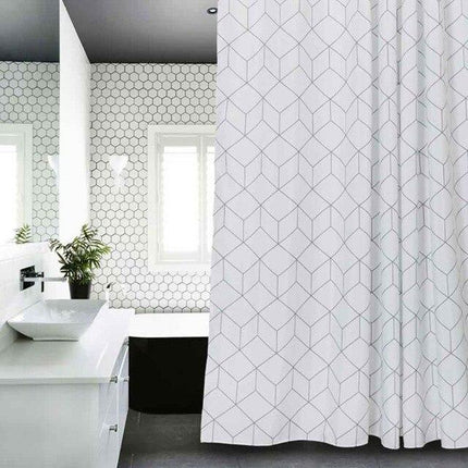Tenda doccia bianca con motivo geometrico