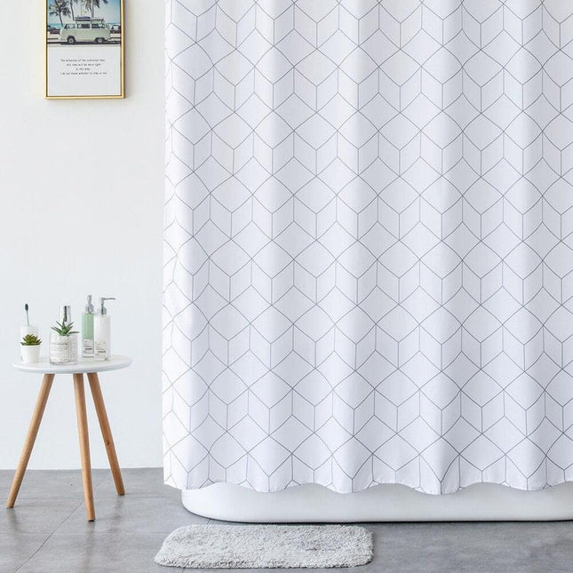 Tenda doccia bianca con motivo geometrico