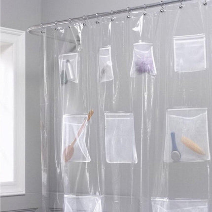 Tenda da doccia trasparente con tasche
