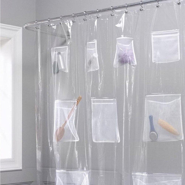 Tenda da doccia trasparente con tasche