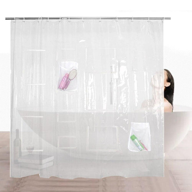Tenda da doccia trasparente con tasche